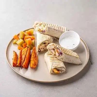 Spicy Chicken Shawarma Roll with Baked Sweet Potato & Sumac-toum Sauce